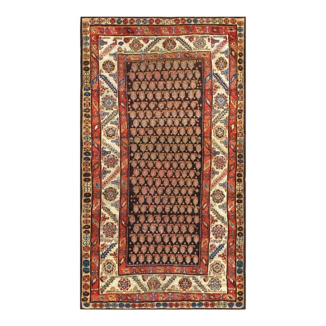 1900s Brown Paisley Tribal Antique Persian Kurdish Rug 4'2"x 7'6" Handknotted Wool Carpet For Sale