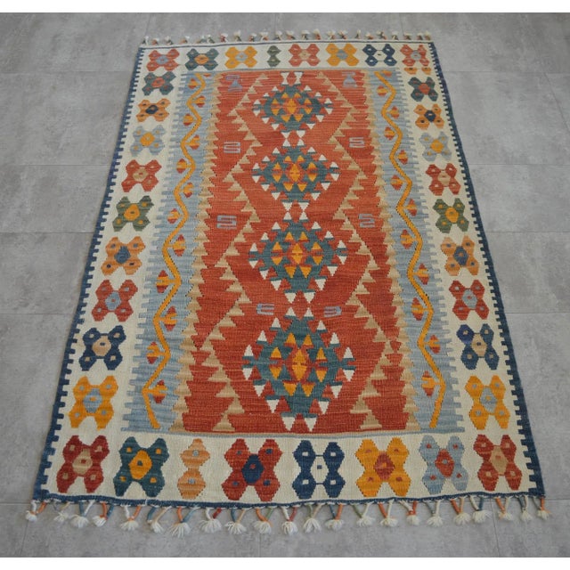 Hollywood Regency 1980s Hand Woven Oushak Kilim Flat Weave Wool Area Rug For Sale - Image 3 of 7
