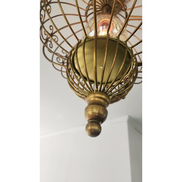1990s Vintage Bird Cage Light Fixture Ceiling Pendant For Sale - Image 5 of 11