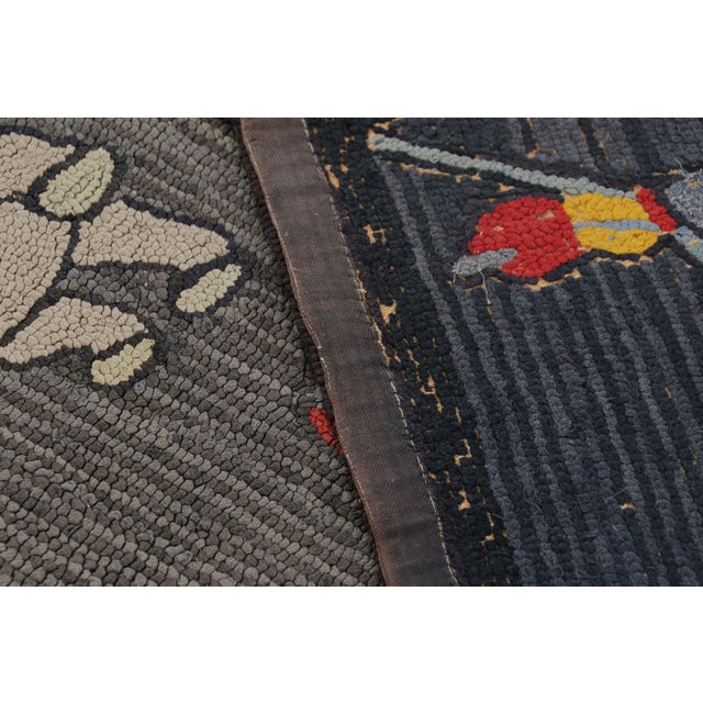 Textile Antique Hooked Rug in Gray and Red With Pictorial Patterns - Rug & Kilim For Sale - Image 7 of 7