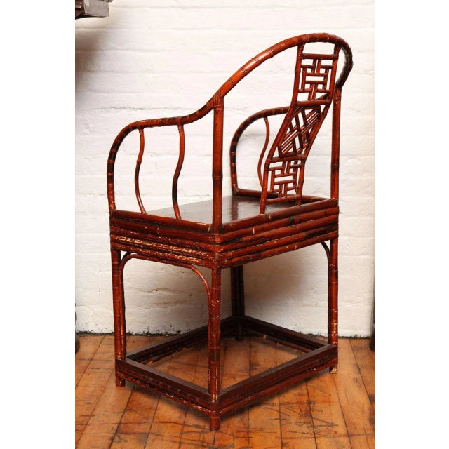 Brown Single 19th Century Chinese Horseshoe-Back Bamboo Armchair With Elm Base For Sale - Image 8 of 12