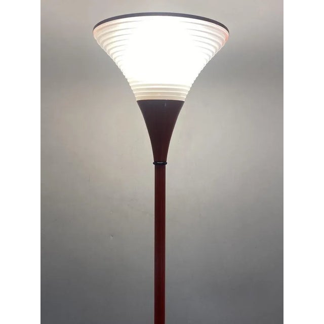 Vintage Italian Red Floor Lamp with Funnel-Shaped Glass Shade, 1980 For Sale - Image 5 of 11