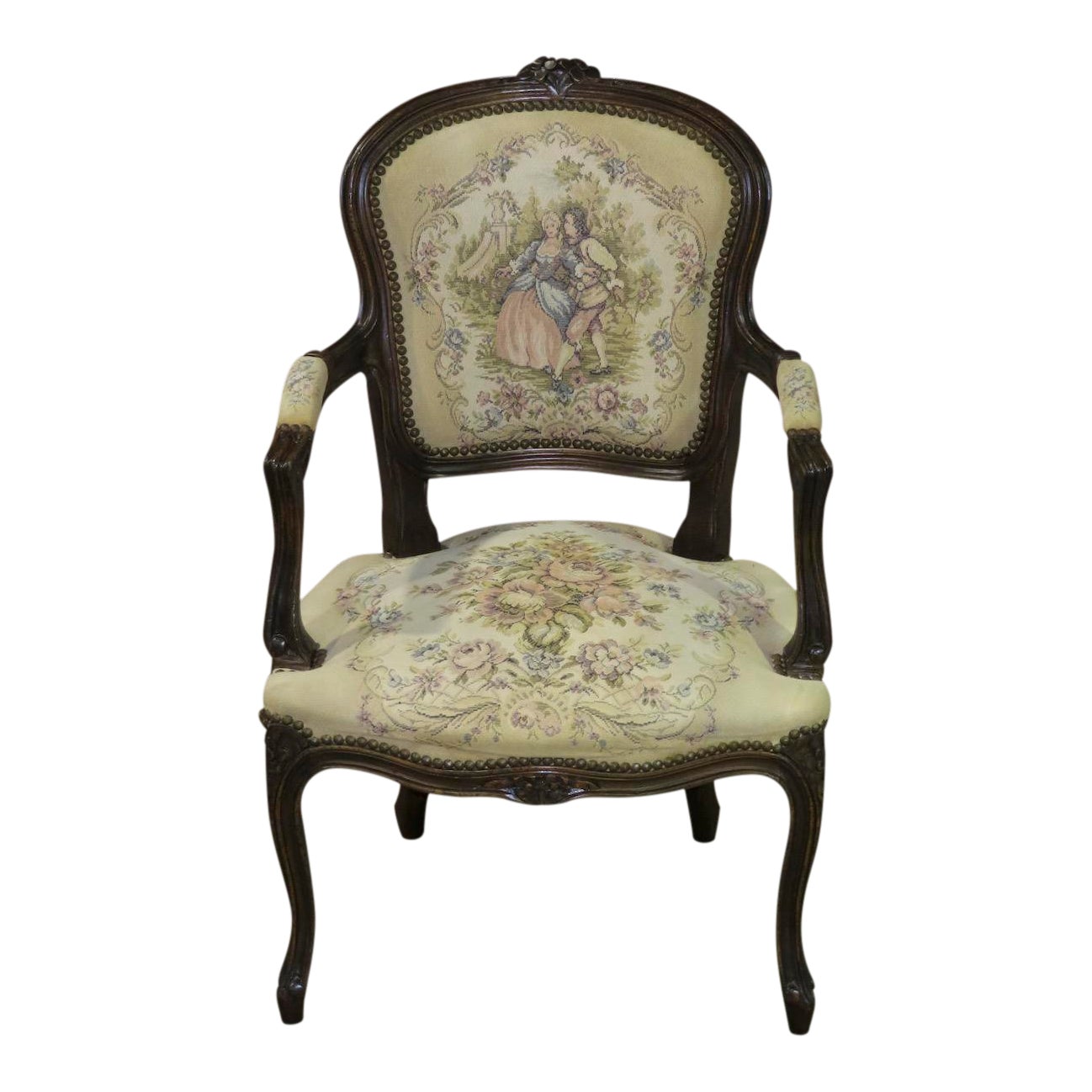 1960s Vintage Carved Italian Tapestry Accent Chair Chairish