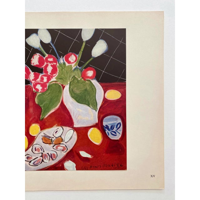 Ruby Red Henri Matisse Vintage 1946 Limited Edition French Fine Art Lithograph Print " Nature Morte, Tulipes Et Huitres " 1943 For Sale - Image 8 of 12