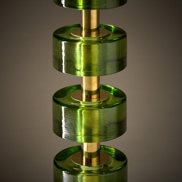 2020s Modern Venetian Glass and Brass Lamps With Green Drum Glass, Murano, Italy For Sale - Image 5 of 9