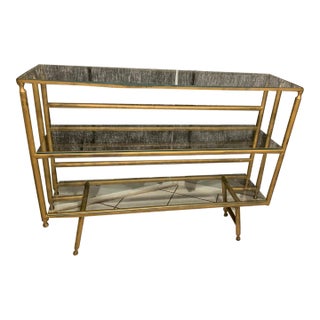 1960s Attributed to Mastercraft- Mid-Century Era Modern Console — Cubist-Inspired Brass & Glass For Sale