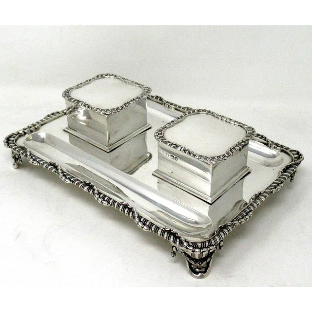 Antique Art Deco English Sterling Silver Ink Desk Inkstand Desk Set London 1910 For Sale - Image 12 of 12