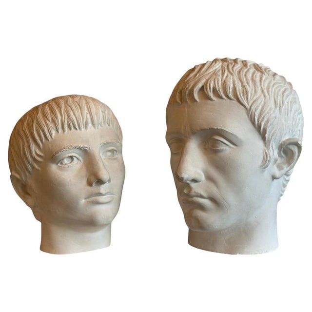 Young and Older Julius Caesar Plaster Heads, Set of 2 For Sale - Image 15 of 15