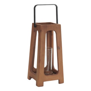 Rustic Wood Framed Glass Lantern 16"H For Sale