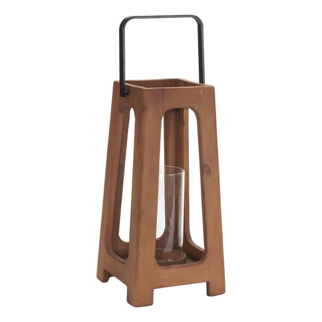 Rustic Wood Framed Glass Lantern 16"H For Sale