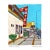 Hollywood Motel - Original Abstract Cityscape Colorful Layered Mixed Media Art by Fabio Coruzzi For Sale