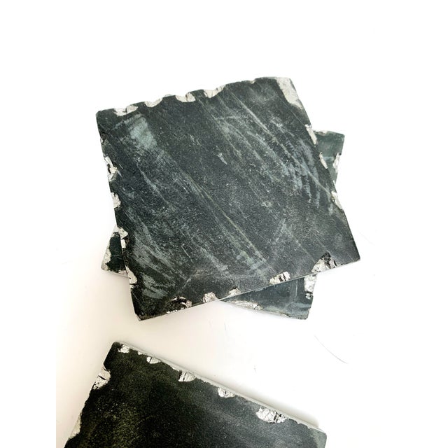 1990s Rugged Set of Black Marbled Square Coaster - Set of Four For Sale In Sacramento - Image 6 of 9
