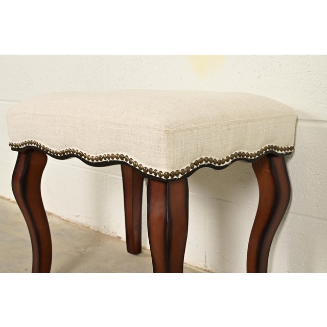 Baker Furniture Style French Provincial Louis XV Carved Mahogany Upholstered Stool or Ottoman For Sale In South Bend - Image 6 of 9