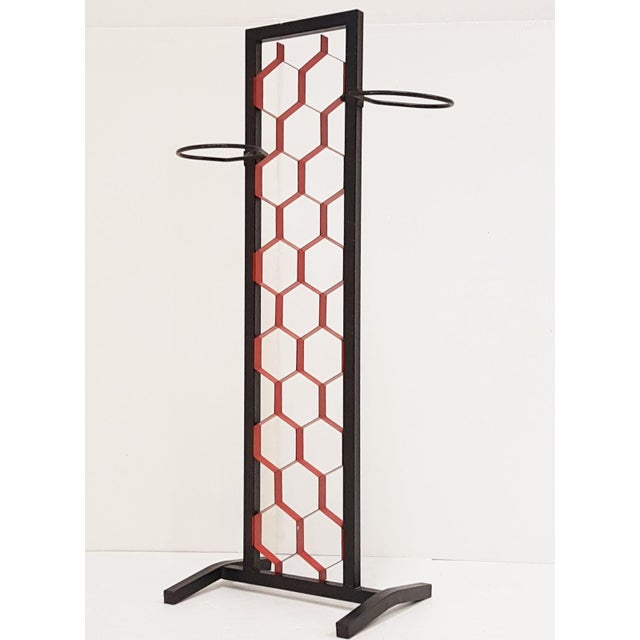 Vintage Black and Red Metal Plant Stand, 1960s For Sale - Image 6 of 7