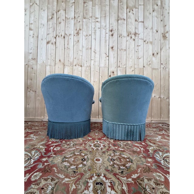 Fake Toadstool Armchairs in Duck Blue Velvet and Mixed Legs, 1970s For Sale - Image 6 of 8