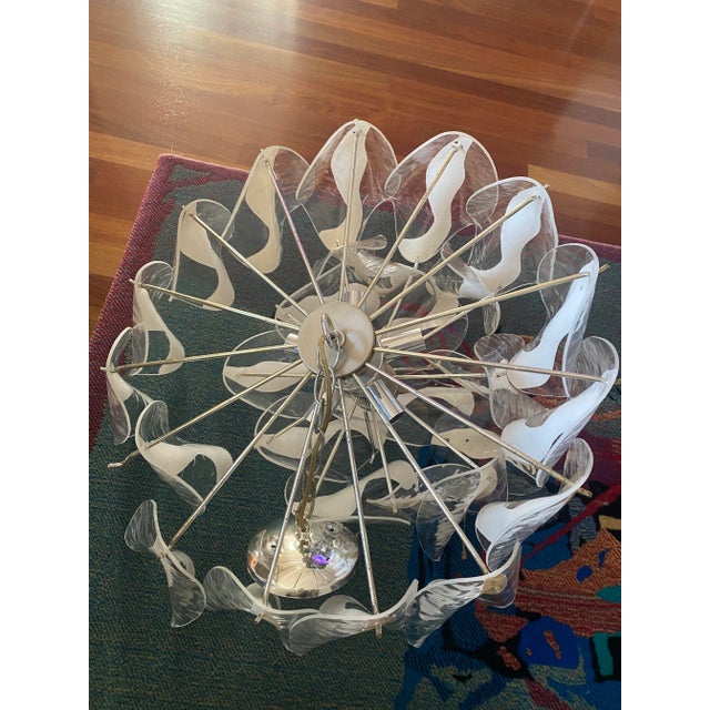 Mid-Century Modern 1970s Lucite and Chrome Waterfall Petal Chandelier For Sale - Image 3 of 9
