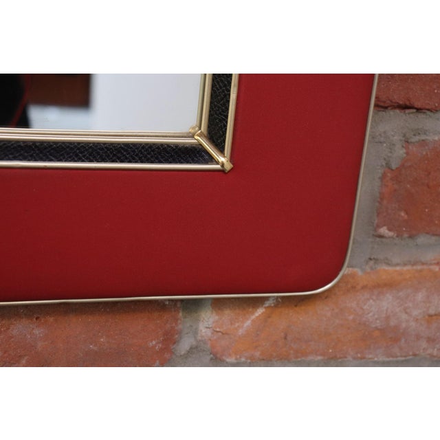 Vintage Umberto Mascagni Upholstered Wall Mirror With Leather and Brass Border For Sale - Image 11 of 18