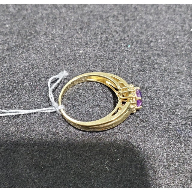 Amethyst Diamond Halo Ring 14k Yellow Gold, Size 4 For Sale - Image 4 of 4