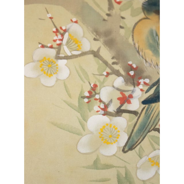 Showa Era Oda Hideaki, "Peonies and Blue Birds" Japanese Silk Scroll Painting For Sale - Image 9 of 15