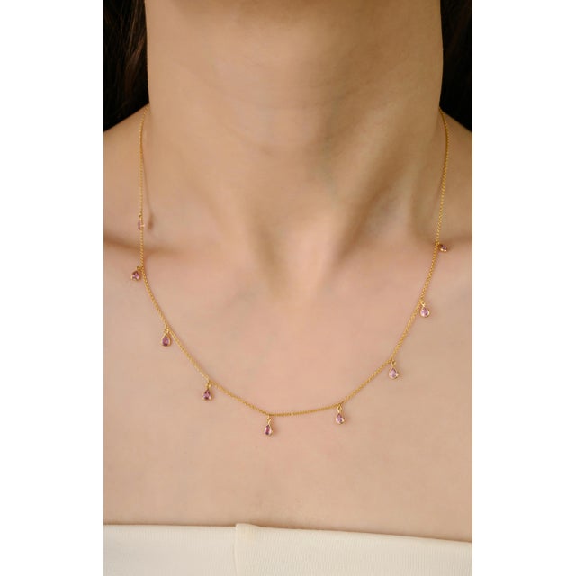 Natural Pink Sapphire Charm Necklace in 14k Solid Gold Length 18 Inches For Sale In New York - Image 6 of 11