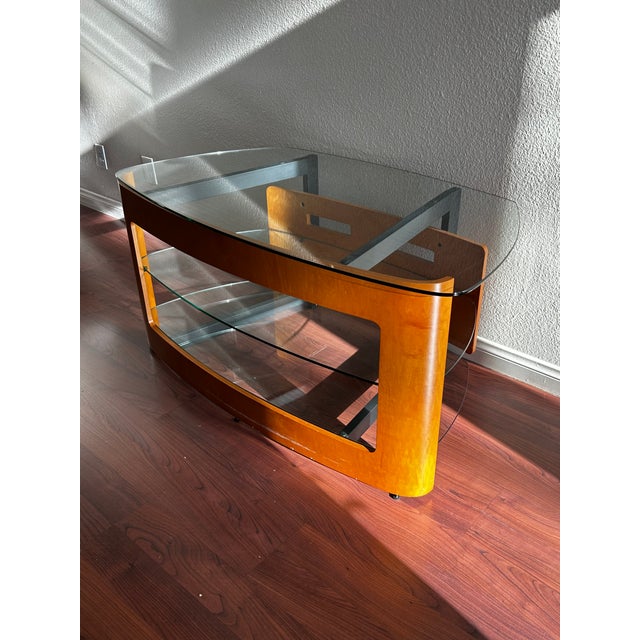 2000s Bdi Modern Cherry Wood & Tempered Glass Media Console and Audio Tower Set - 2 Pieces For Sale - Image 10 of 10