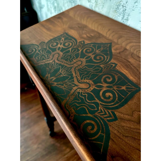 Solid Walnut Lectern Reading Desk, Hand Stenciled Mandala, Dark Romantic Home Decor For Sale - Image 4 of 6