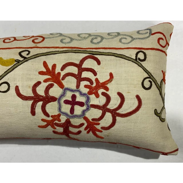 Textile Single Antique Silk Embroidery Suzani Pillow For Sale - Image 7 of 12