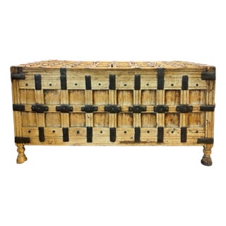 19th Century Anglo-Indian Iron-Bound Dowry Chest With Partial Opening For Sale