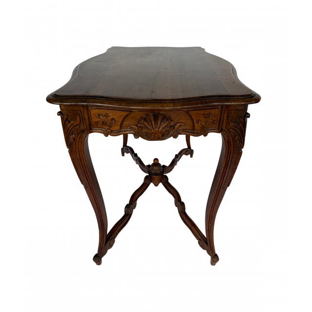 French Provincial 19th Century Provincial French Louis XV Style Center Table With X-Form Stretcher For Sale - Image 3 of 6