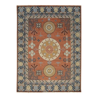 6x9 Jade Traditional Coral Geometric Medallion Hand Knotted Wool Carpet Rug For Sale