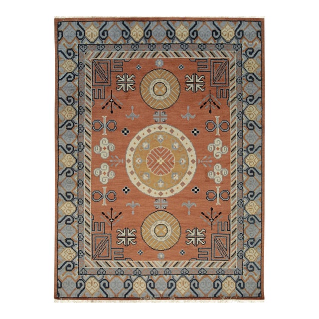 6x9 Jade Traditional Coral Geometric Medallion Hand Knotted Wool Carpet Rug For Sale