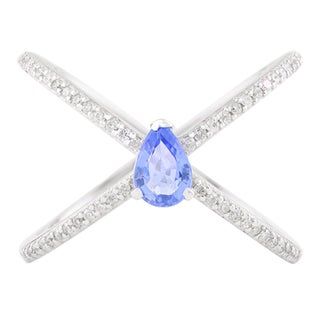 Criss Cross X- Shaped Diamond Pear Sapphire Ring Size 5 For Sale