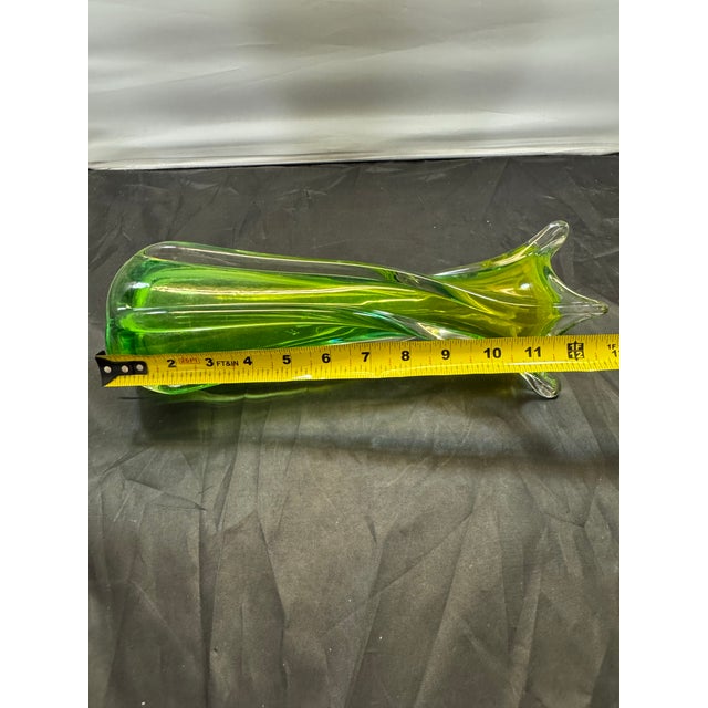 Green VTG MCM Green Stretch 4 Finger Swung Art Glass Vase Hand Blown Sommerso 1960s For Sale - Image 8 of 10