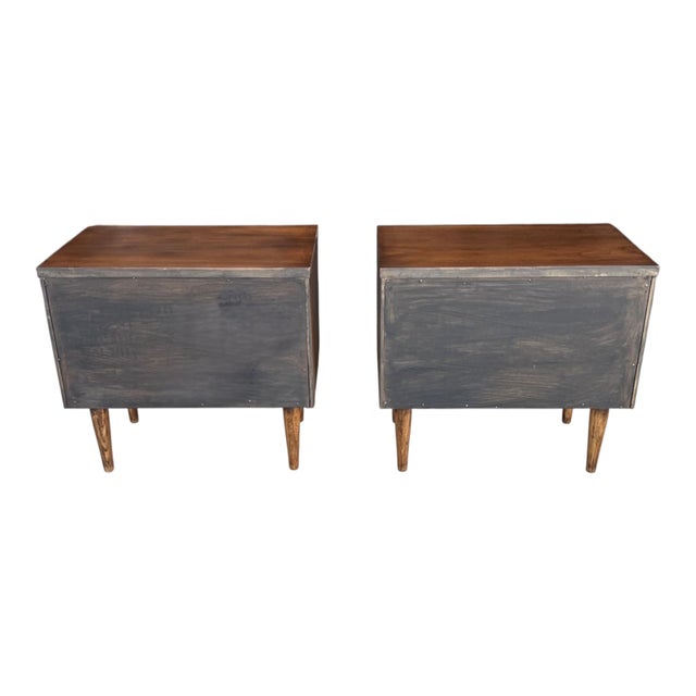 1960s Pair of Mid-Century Modern Walnut Nightstands With Recessed Pulls For Sale - Image 14 of 14