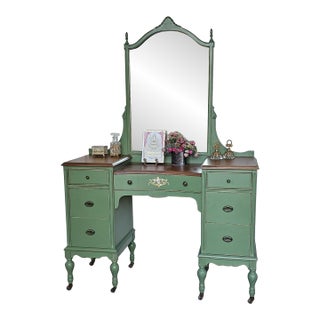 Vanity With Mirror, Vintage Piece, Circa 1930's, Green Boho Style For Sale
