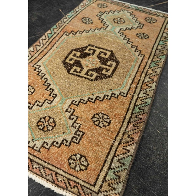 Textile Turkish Mini Rug Oriental Hand Knotted Vintage Rug 1'8" x 3' #21097 For Sale - Image 7 of 8
