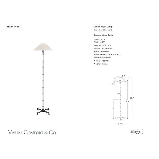 Visual Comfort Signature Grenol Floor Lamp in Bronze with Linen Shade Designer: Visual Comfort Signature Height: 52.75"...