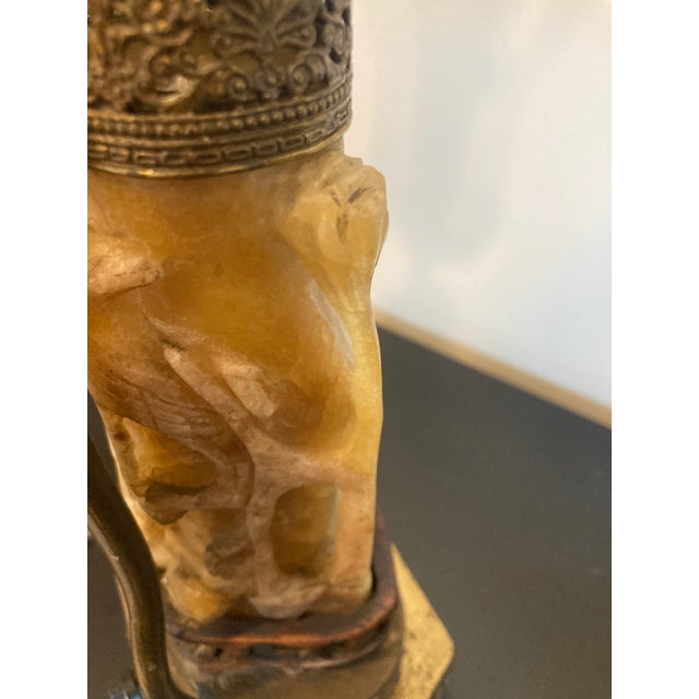 Vintage Asian Inspired Carved Stone Lamp For Sale - Image 10 of 12