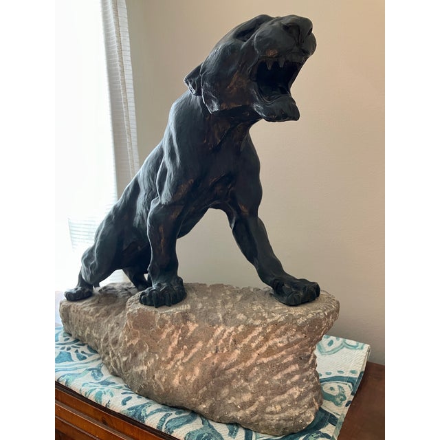 This “Roaring Panther” sculpture is a beautifully patinated bronze on a carved marble base. It was fabricated in Paris,...