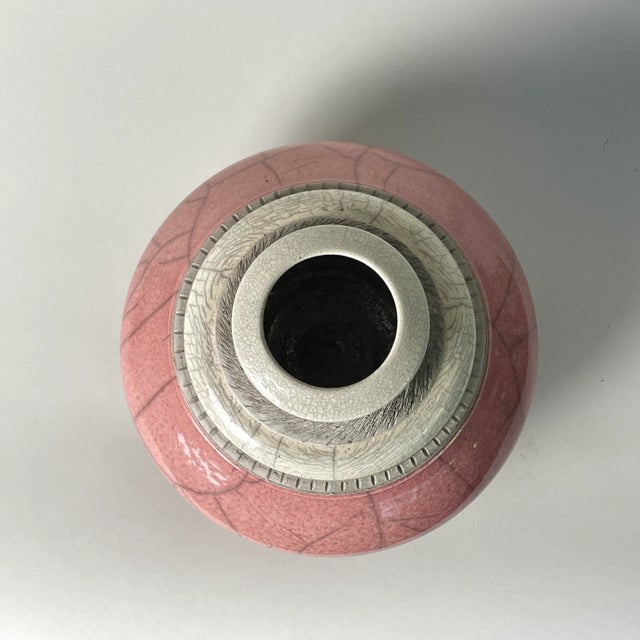 Vintage Pink Raku Fired Incised Ceramic Vessel, Signed (1993) For Sale - Image 4 of 9