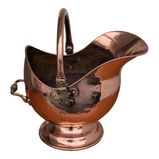 Fabulous Antique 19th Century Copper Brass Coal Bucket Helmet Scuttle W/ Helmet For Sale