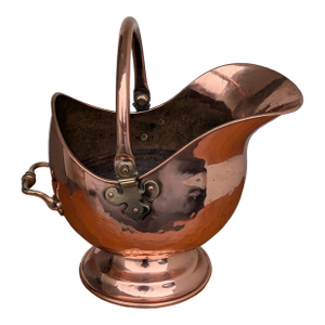 Fabulous Antique 19th Century Copper Brass Coal Bucket Helmet Scuttle W/ Helmet