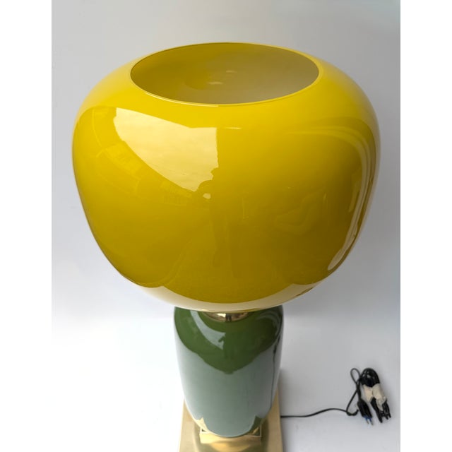 Contemporary Pair of Brass and Yellow Murano Glass Bulb Shade Lamps, Italy For Sale - Image 10 of 12