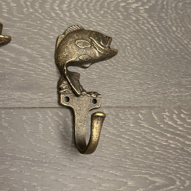 Late 20th Century Antique Brass Wildlife Sporting Wall Hooks, Cabin Mudroom Architectural Hardware - Set of 5 For Sale - Image 5 of 16