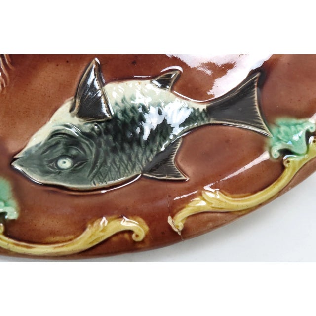 Antique Victorian Majolica Bread Serving Tray With Unusual Fish & Wheat Motif & Religious Motto For Sale - Image 11 of 13