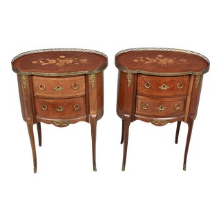 Pair of French Marquetry Side Tables or Nightstands For Sale