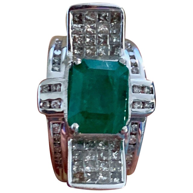 4 Carat Emerald Cut Natural Emerald & 1 Ct Diamond 14 Karat Gold Cocktail Ring For Sale - Image 15 of 18