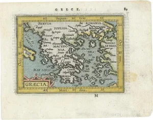 Small Hand-Coloured Copper Engraving of Greece, 1602