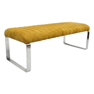Mid Century Modern Chrome Steel Flat Bar Milo Baughman Style Bench by Tulip Inc For Sale