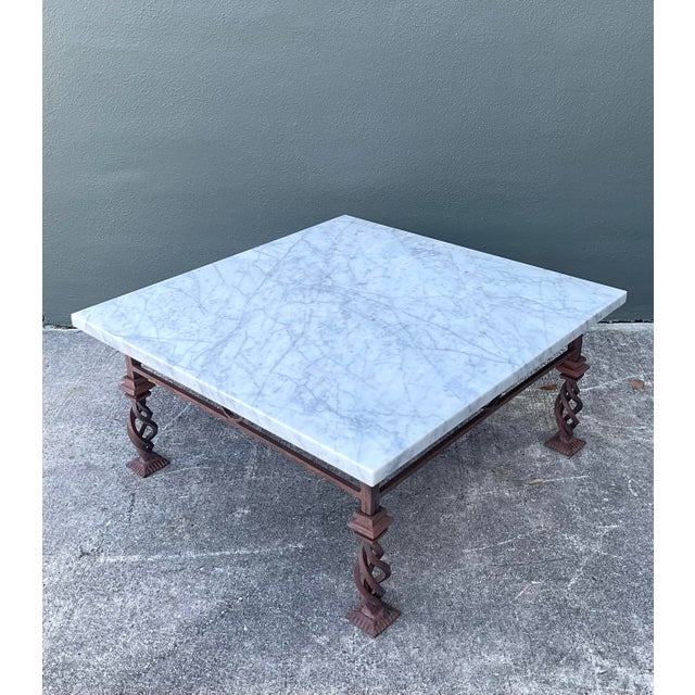 Vintage Patinated Wrought Iron Marble Coffee Table For Sale - Image 12 of 12